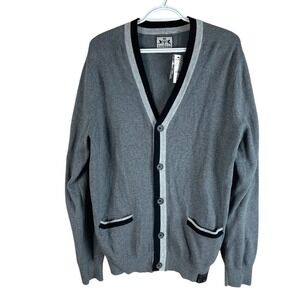 NEW Express Mens‎ Cardigan Sweater Large Gray Cotton Buttons Knit V Neck $60